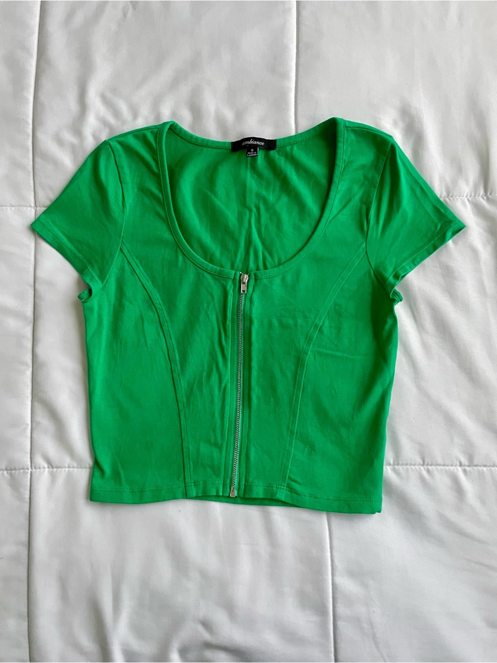 Neon Green Zip-Front Crop Top
